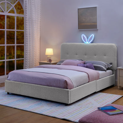 Upholstered Bed With Oversized Rabbit Ear Headboard, LED Lights & 4 Storage Drawers - The Sleep Loft - Online Mattress Showroom NYC