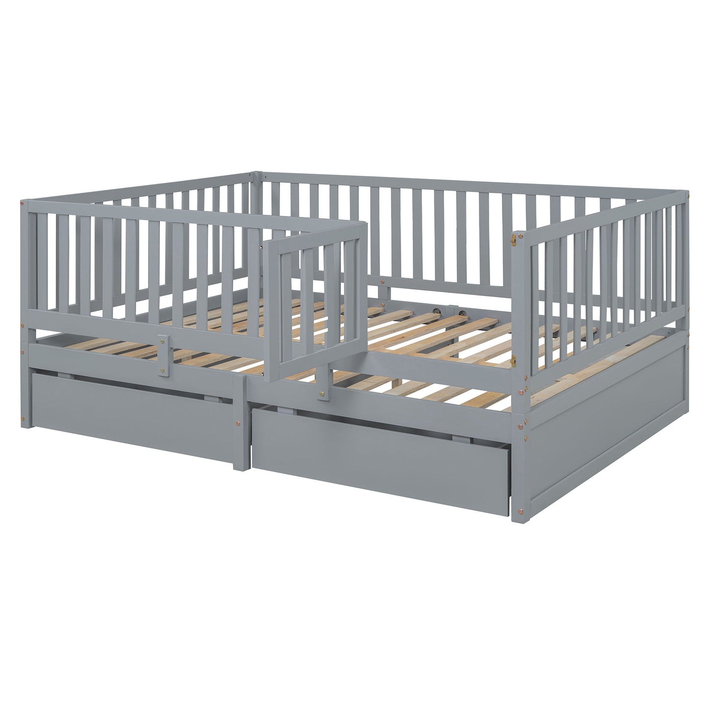 Daybed With Fence Guardrails And 2 Drawers, Split Into Independent Floor Bed & Daybed - The Sleep Loft - Online Mattress Showroom NYC