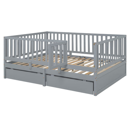 Daybed With Fence Guardrails And 2 Drawers, Split Into Independent Floor Bed & Daybed - The Sleep Loft - Online Mattress Showroom NYC