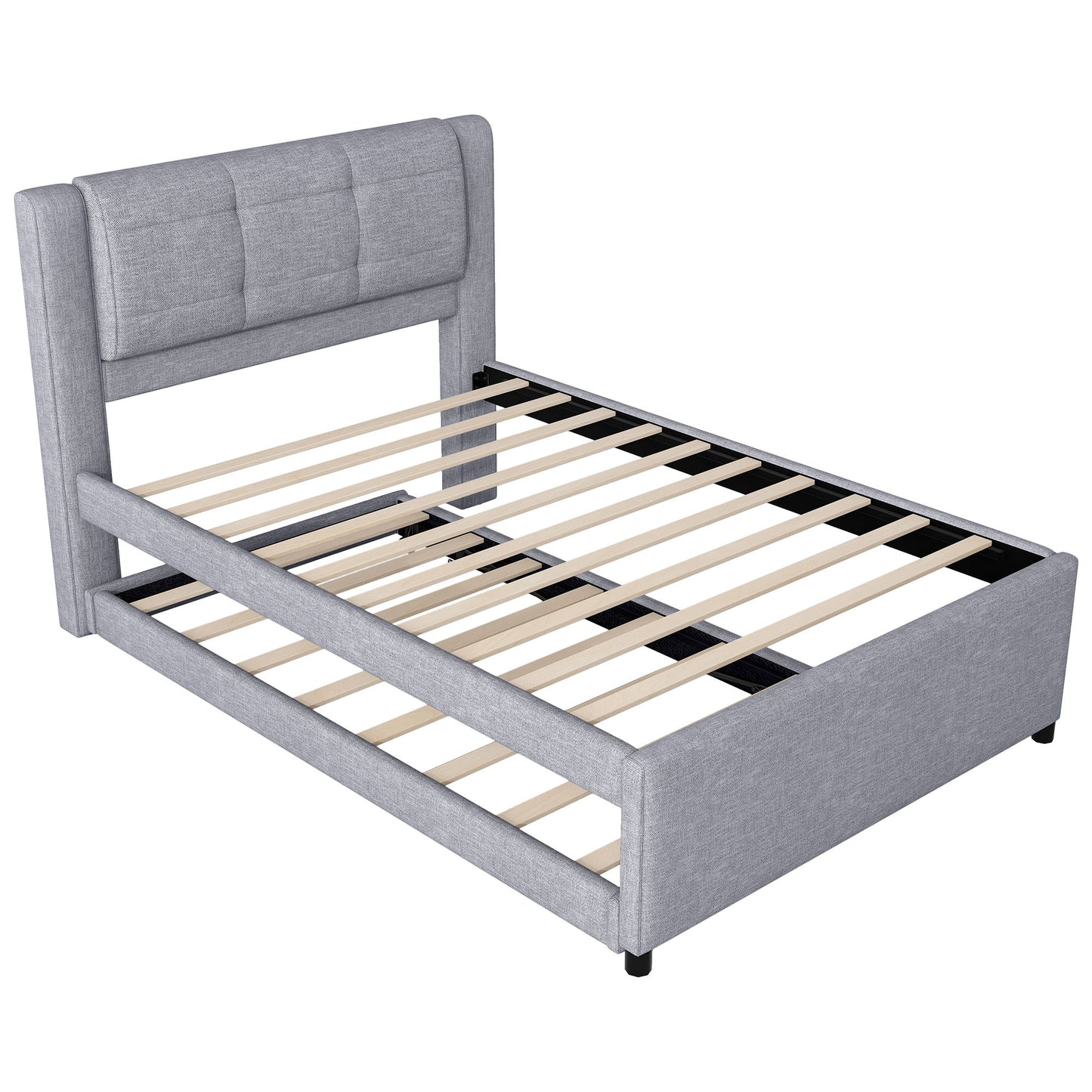 Upholstery Platform Bed With Trundle, Trundle Can Be Flat Or Erected - The Sleep Loft - Online Mattress Showroom NYC