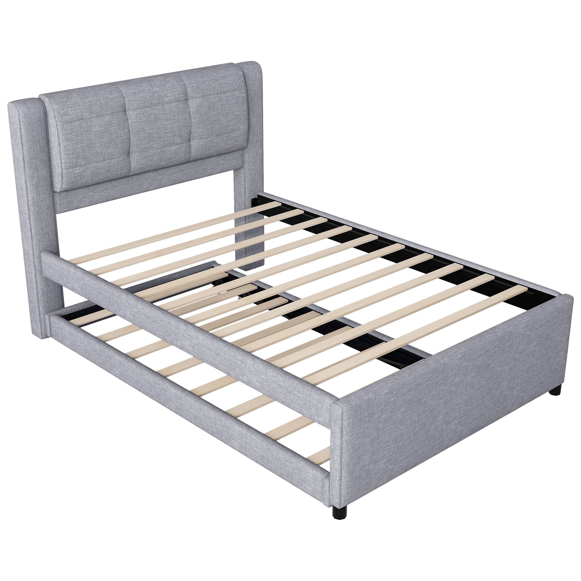 Upholstery Platform Bed With Trundle, Trundle Can Be Flat Or Erected - The Sleep Loft - Online Mattress Showroom NYC