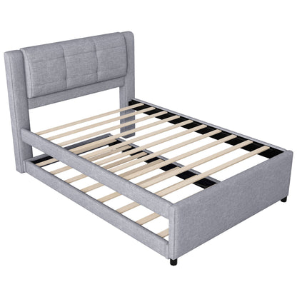 Upholstery Platform Bed With Trundle, Trundle Can Be Flat Or Erected - The Sleep Loft - Online Mattress Showroom NYC