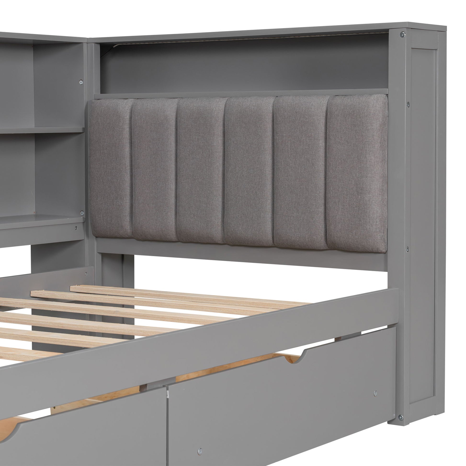 Platform Bed With Upholstered Headboard, Storage Shelves, Drawers, Charging Station, LED Lighting, Built In Desk - The Sleep Loft - Online Mattress Showroom NYC