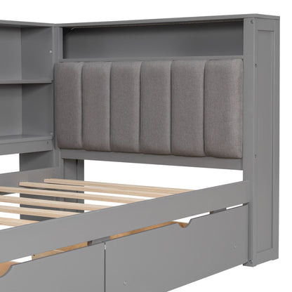 Platform Bed With Upholstered Headboard, Storage Shelves, Drawers, Charging Station, LED Lighting, Built In Desk - The Sleep Loft - Online Mattress Showroom NYC