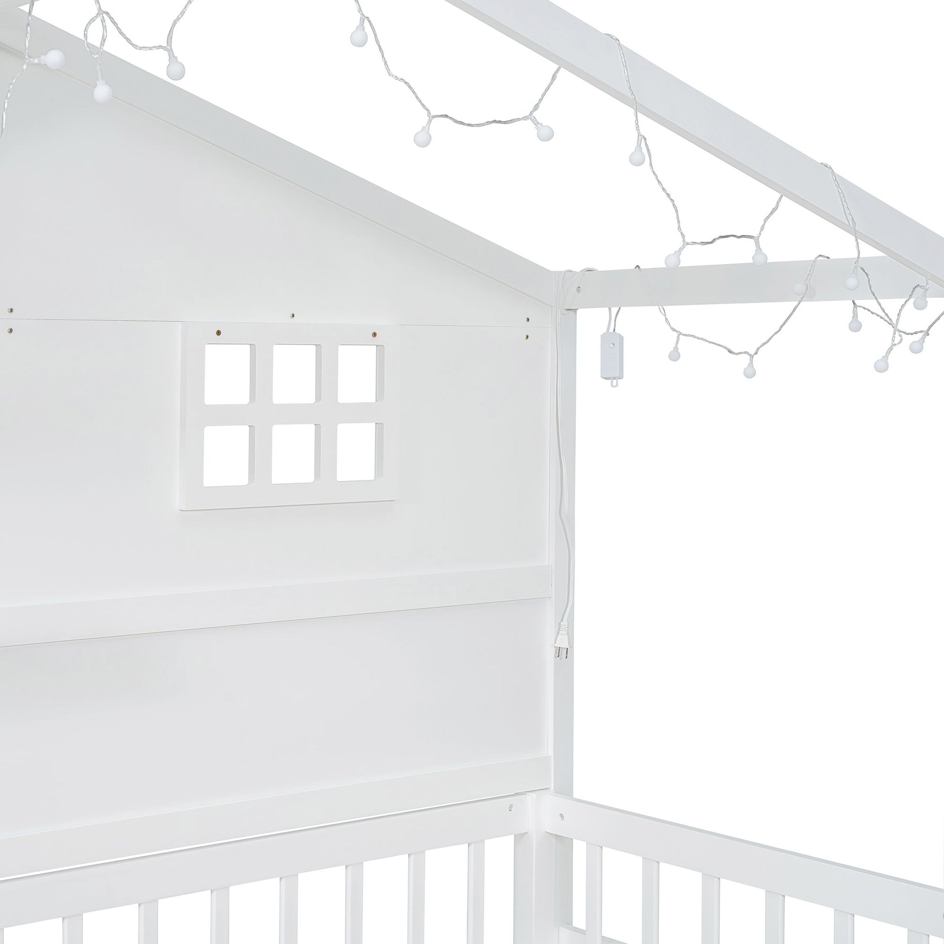 House Bed With Shelves, Window And Sparkling Light Strip On The Roof - The Sleep Loft - Online Mattress Showroom NYC