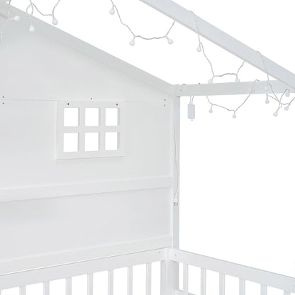 House Bed With Shelves, Window And Sparkling Light Strip On The Roof - The Sleep Loft - Online Mattress Showroom NYC