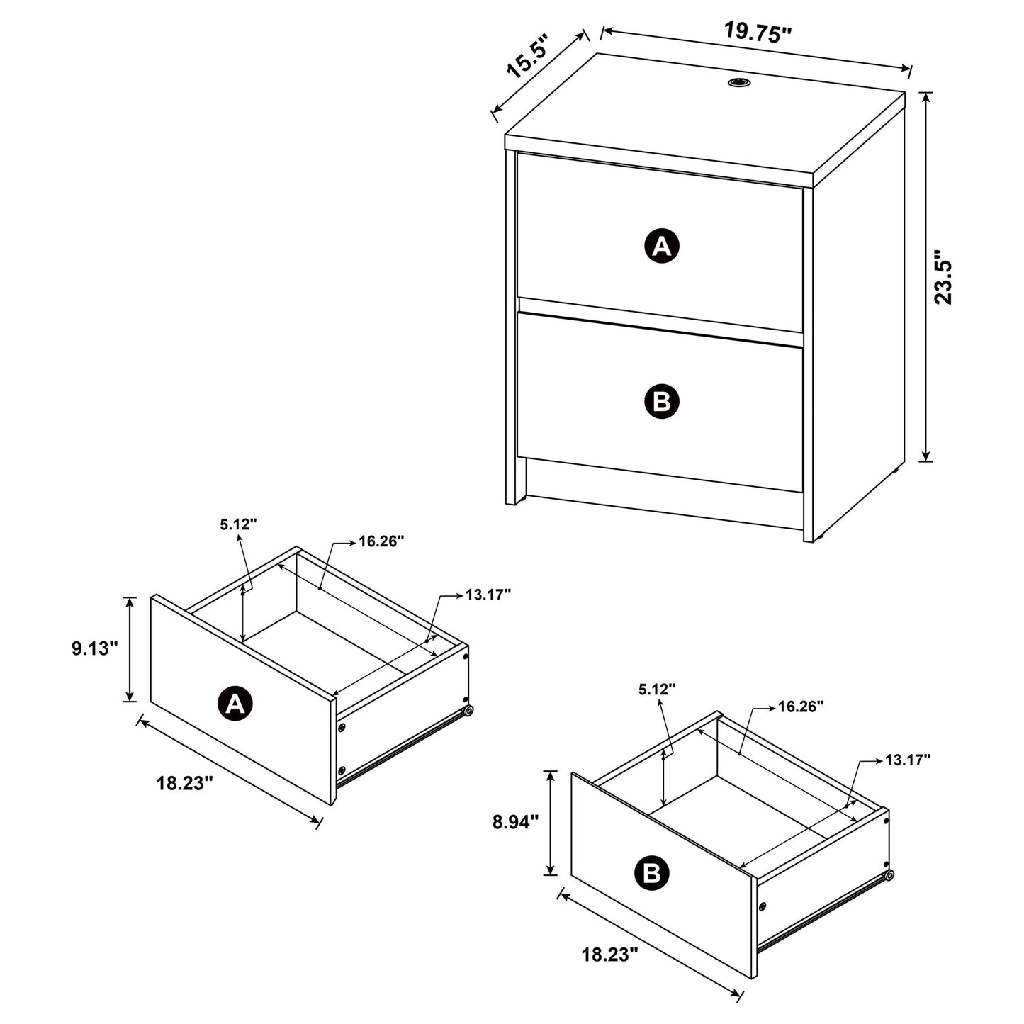 Geary - 2 Drawer Nightstand With LED Lights And USB Charging Ports - The Sleep Loft - Online Mattress Showroom NYC