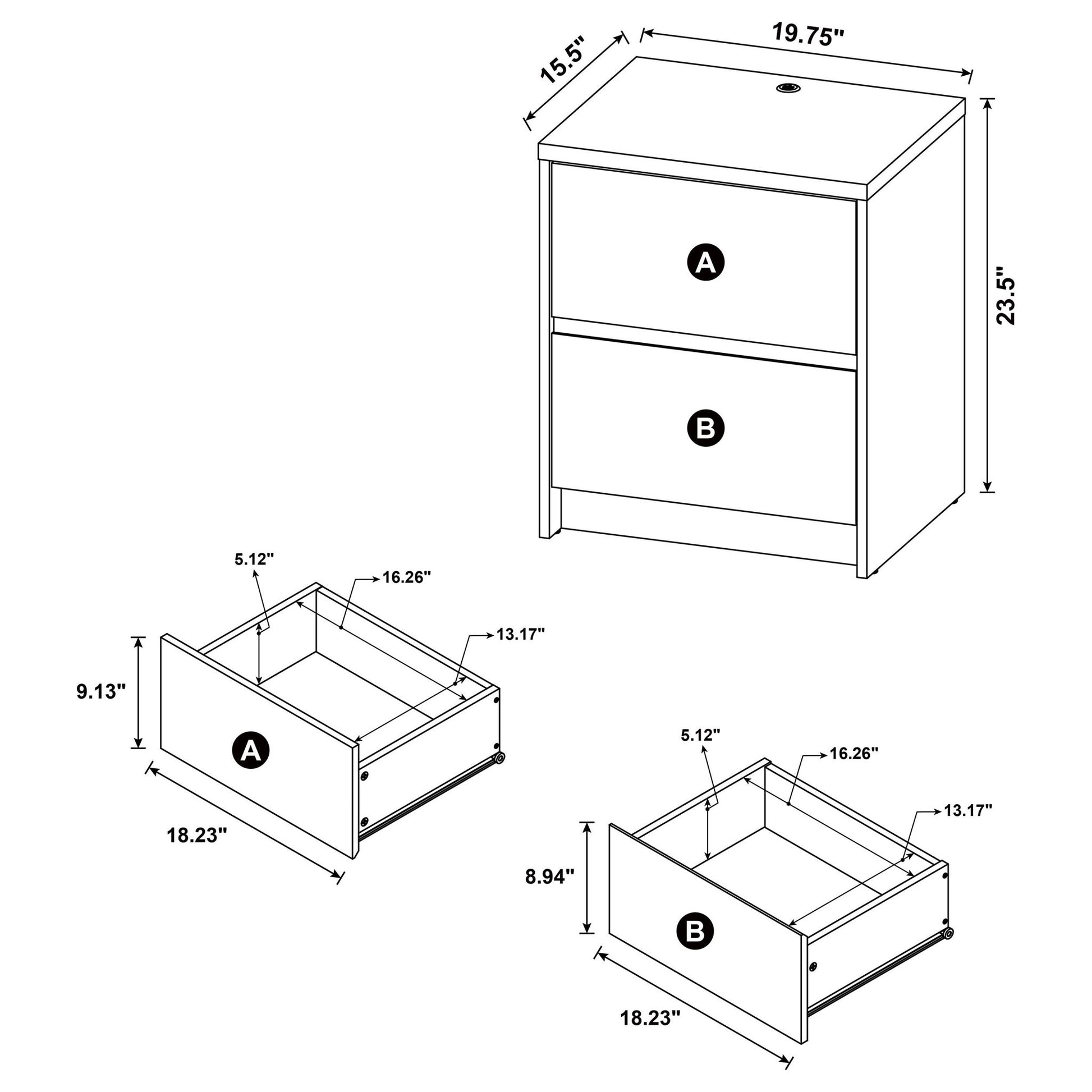 Geary - 2 Drawer Nightstand With LED Lights And USB Charging Ports - The Sleep Loft - Online Mattress Showroom NYC
