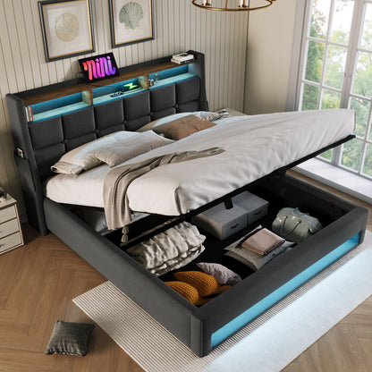 Upholstered Platform Bed With A Hydraulic Storage System, LED And USB Charging (Without Mattress) - The Sleep Loft - Online Mattress Showroom NYC