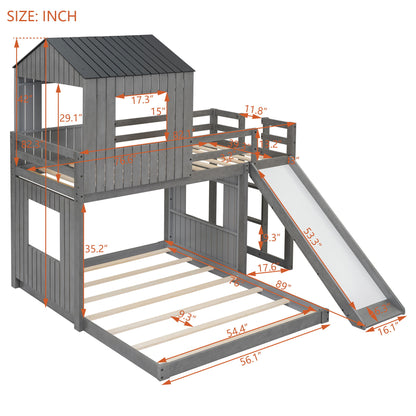 Loft Bunk Bed With Playhouse, Farmhouse, Ladder, Slide And Guardrails - The Sleep Loft - Online Mattress Showroom NYC