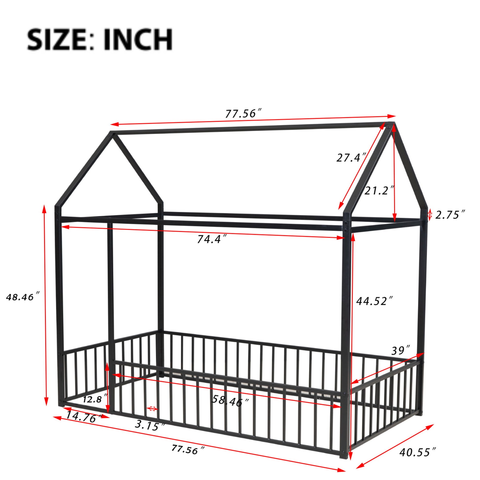 Metal Bed House Bed Frame With Fence - The Sleep Loft - Online Mattress Showroom NYC