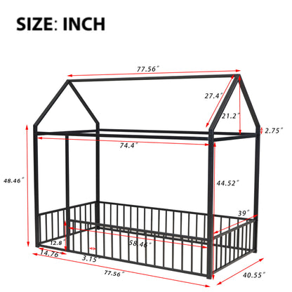 Metal Bed House Bed Frame With Fence - The Sleep Loft - Online Mattress Showroom NYC