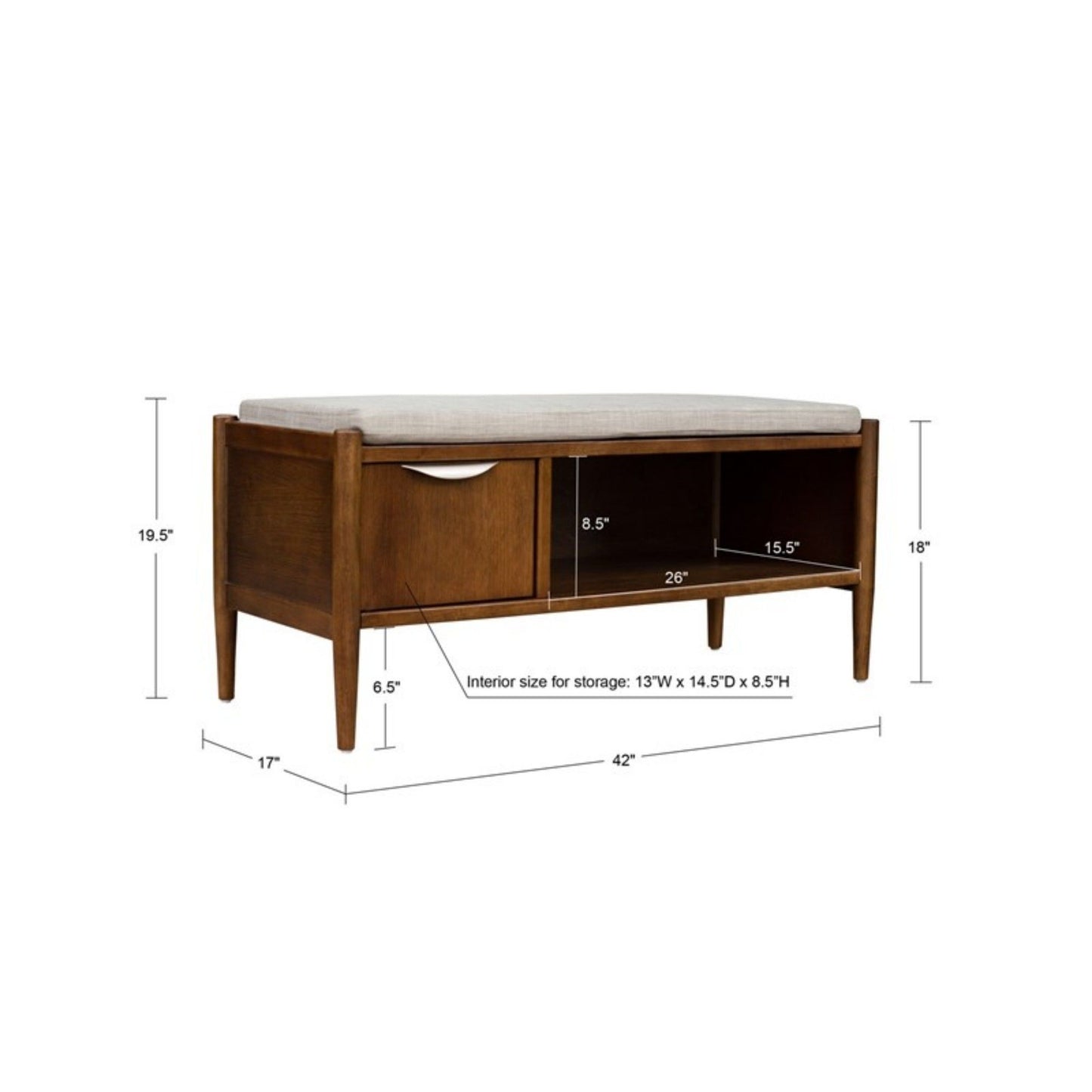 Accent Bench With Storage, Upholstered Cushion - Walnut Brown - The Sleep Loft - Online Mattress Showroom NYC
