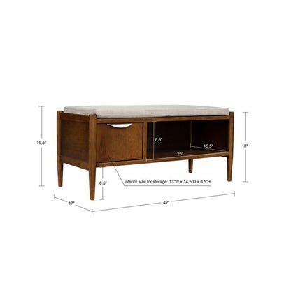 Accent Bench With Storage, Upholstered Cushion - Walnut Brown - The Sleep Loft - Online Mattress Showroom NYC