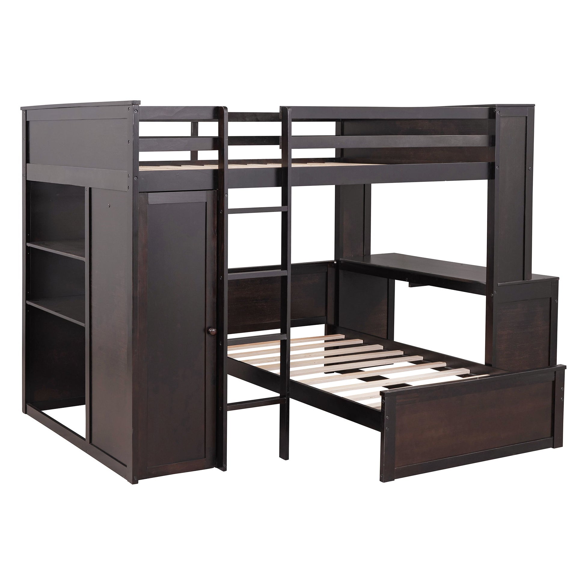Loft Bed With A Twin Size Standalone Bed, Shelves, Desk, And Wardrobe - The Sleep Loft - Online Mattress Showroom NYC