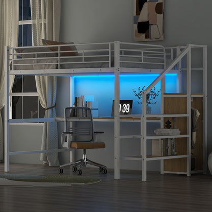 Loft Bed With Desk, Storage Staircase, Small Wardrobe And LED Light - The Sleep Loft - Online Mattress Showroom NYC