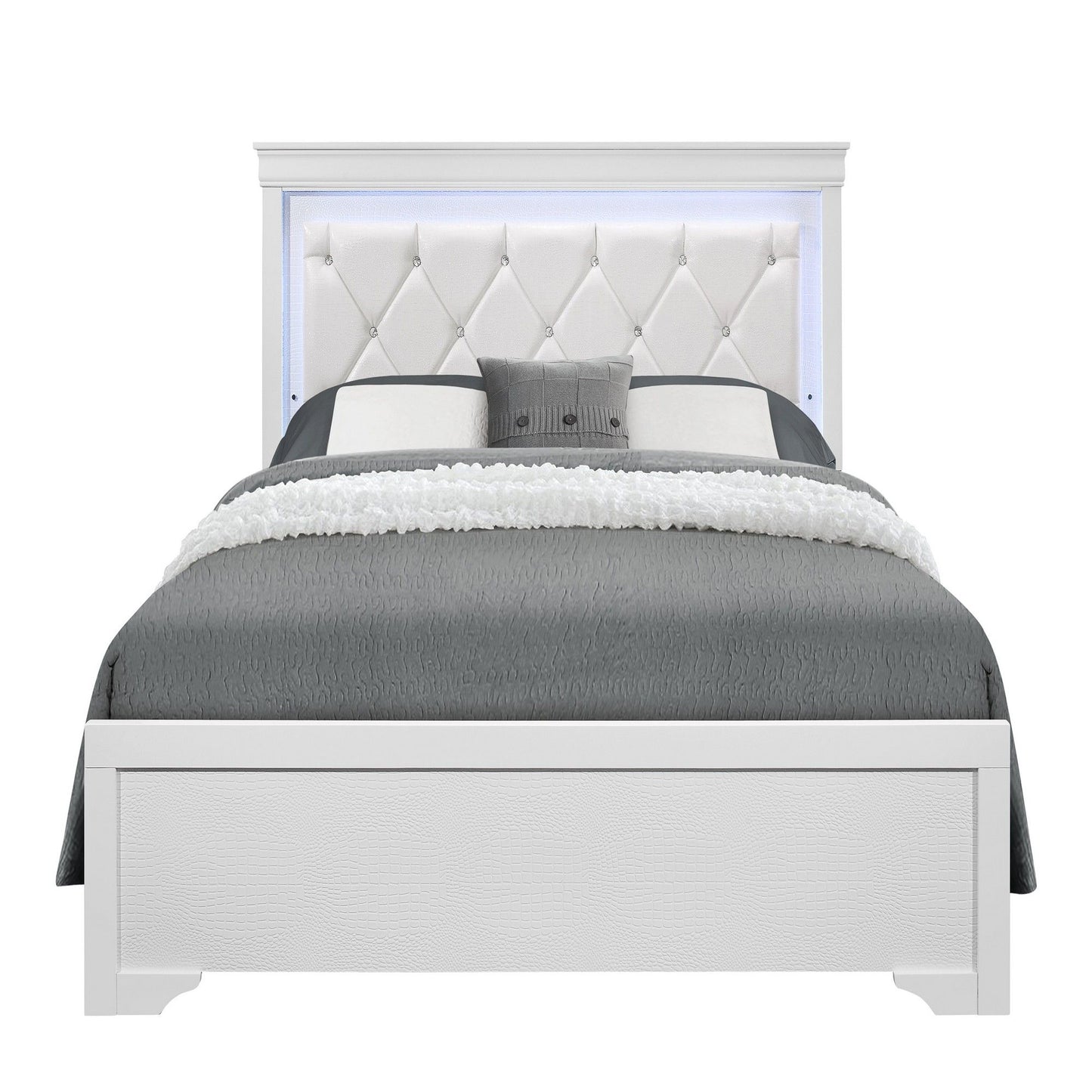 Shaker - 5 Pieces Bedroom Set With Crystal Inspired Tufted Headboard And LED Lighting - The Sleep Loft - Online Mattress Showroom NYC