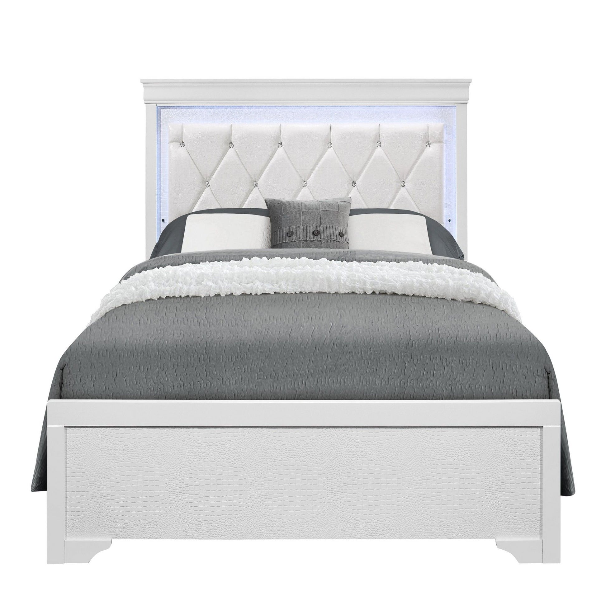 Shaker - 5 Pieces Bedroom Set With Crystal Inspired Tufted Headboard And LED Lighting - The Sleep Loft - Online Mattress Showroom NYC