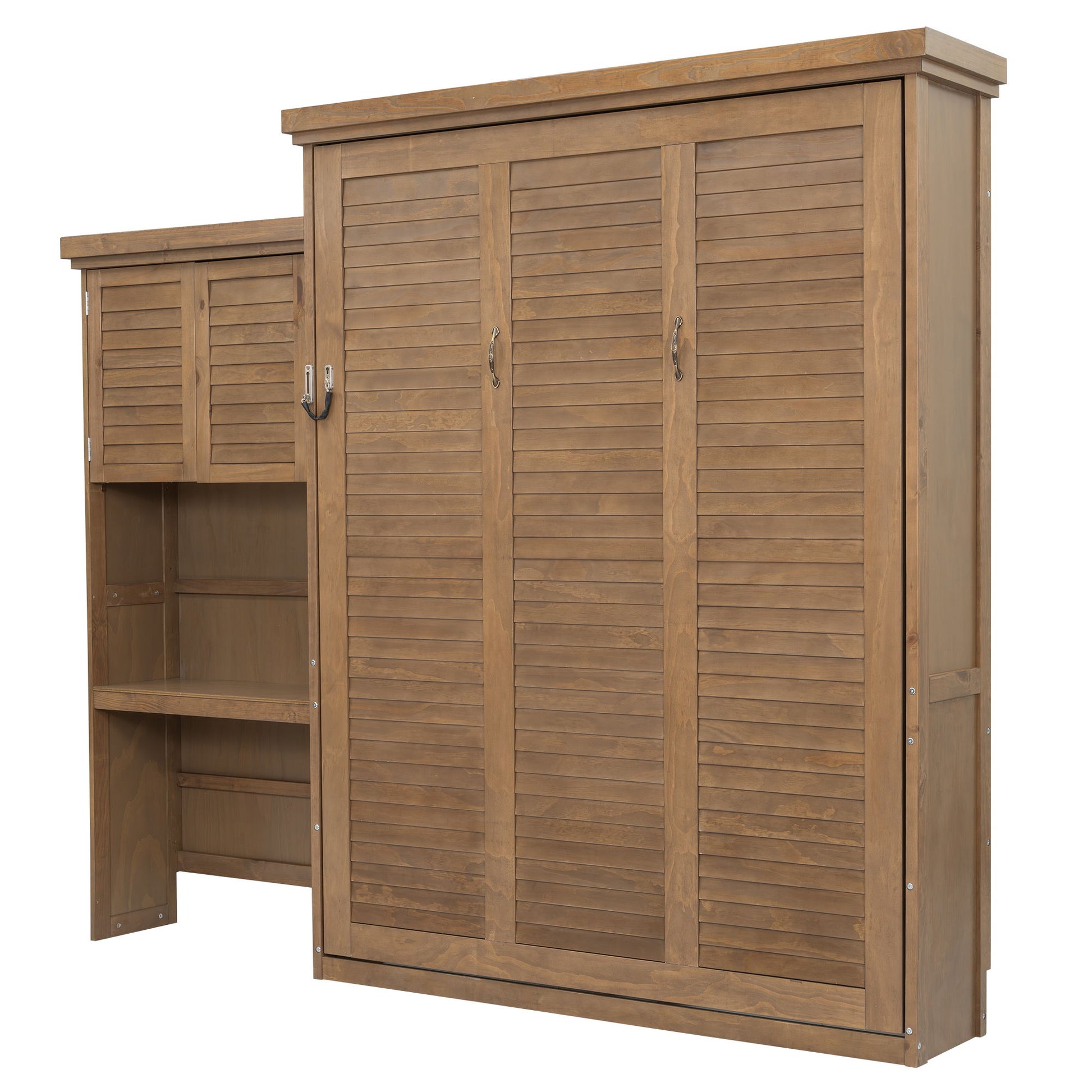 Queen Size Murphy Bed With Louvered Design And Multiple Storage Shelves - Wood - The Sleep Loft - Online Mattress Showroom NYC