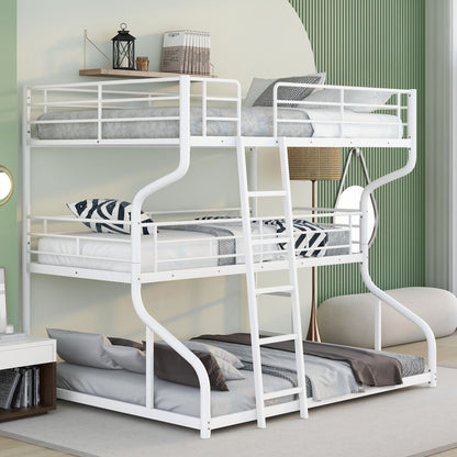 Industrial Triple Bunk Bed With Dual Ladders Frame, Space Saving Design - The Sleep Loft - Online Mattress Showroom NYC