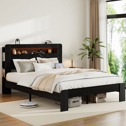 Wood Platform Bed Frame With Storage LED Light Headboard & USB - The Sleep Loft - Online Mattress Showroom NYC