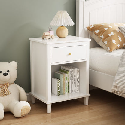 Nightstand & 1 Drawer And 1 Shelf - White - The Sleep Loft - Online Mattress Showroom NYC
