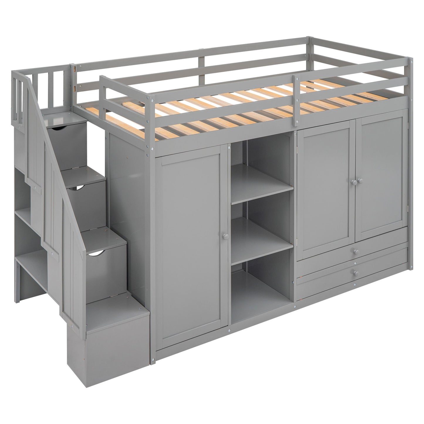 Loft Bed With 3 Shelves, 2 Wardrobes, 2 Drawers, Ladder Storage - The Sleep Loft - Online Mattress Showroom NYC