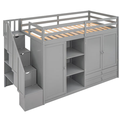 Loft Bed With 3 Shelves, 2 Wardrobes, 2 Drawers, Ladder Storage - The Sleep Loft - Online Mattress Showroom NYC