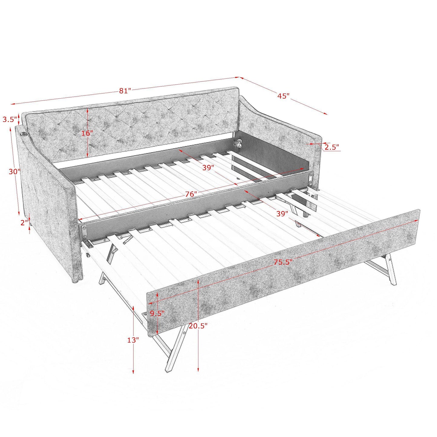Daybed With Pop Up Trundle And USB Charging Armrest - The Sleep Loft - Online Mattress Showroom NYC