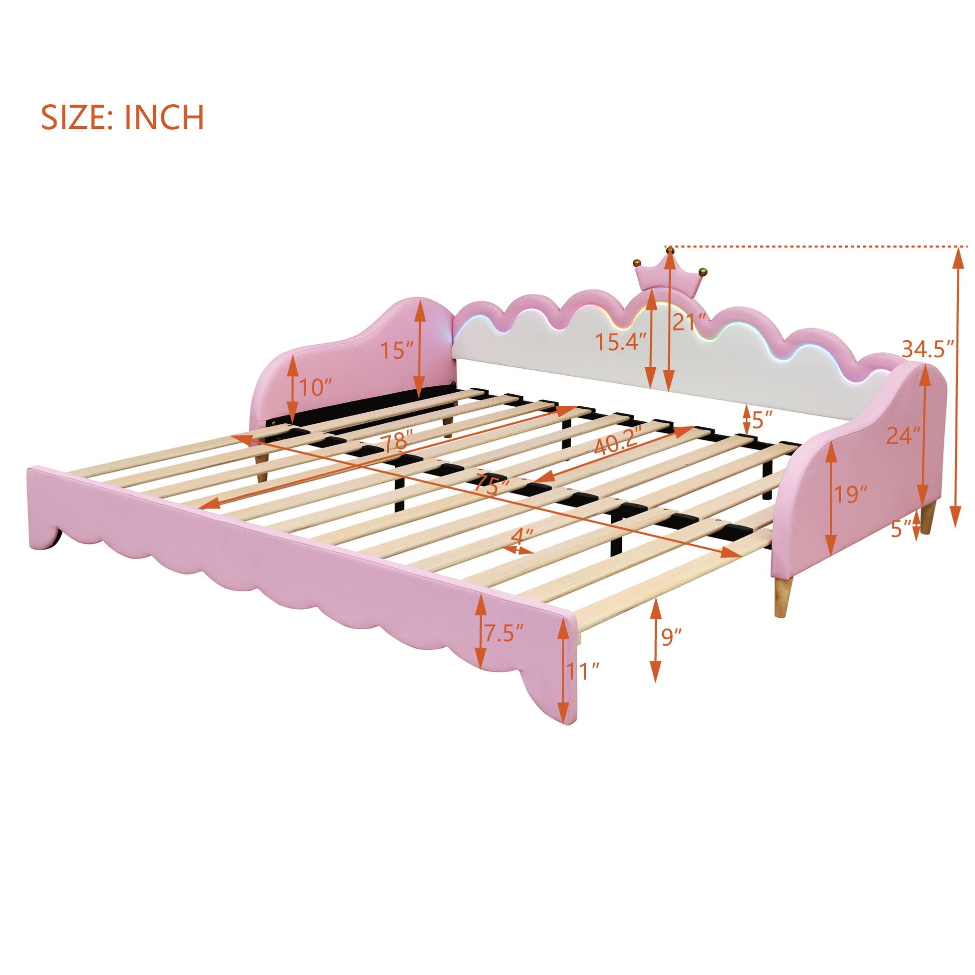 Extending Daybed With LED Lights, Modern Upholstered Princess Daybed With Crown Headboard - The Sleep Loft - Online Mattress Showroom NYC