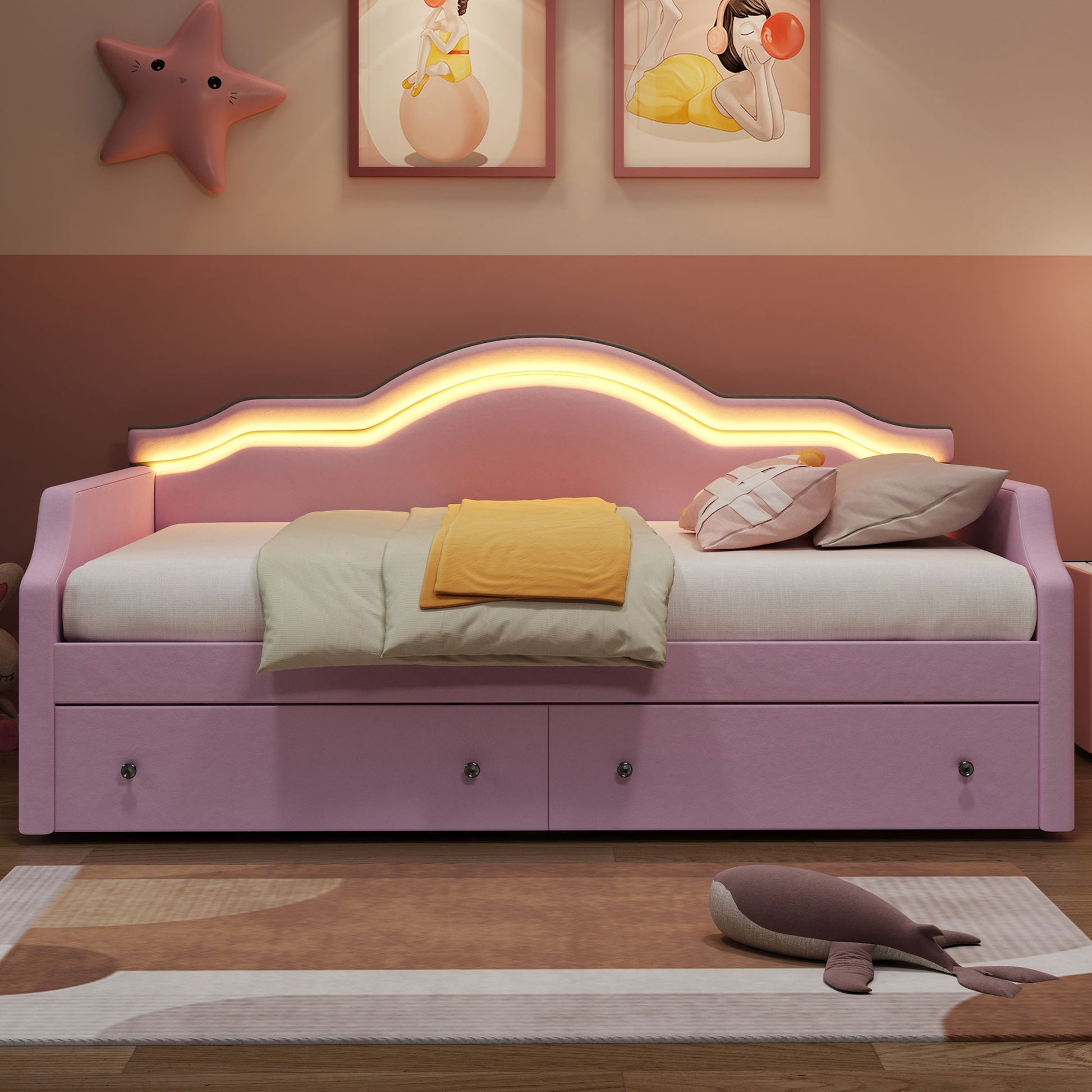 Upholstered Daybed With LED Lights And 2 Drawersme - The Sleep Loft - Online Mattress Showroom NYC