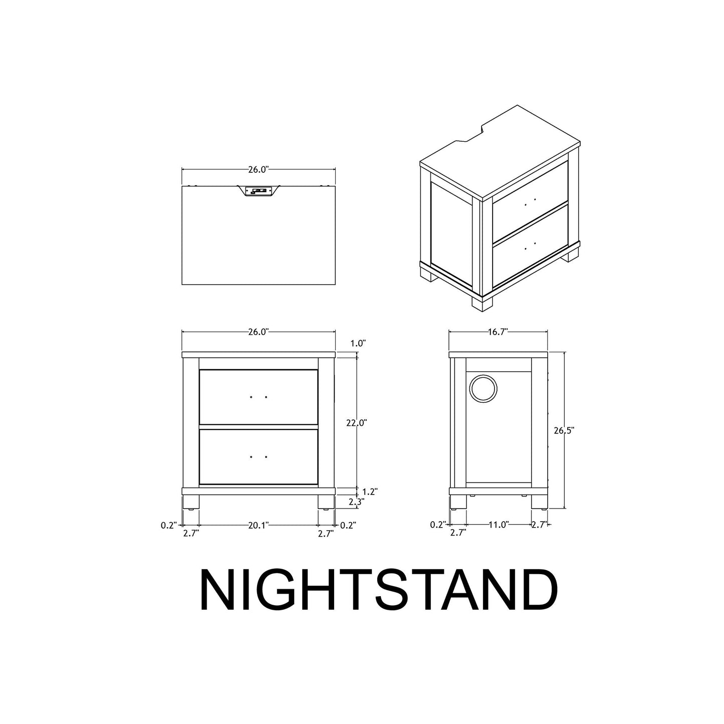 Augusta - Nightstand With Top, 2 Drawers, Block Feet - Beige Brown - The Sleep Loft - Online Mattress Showroom NYC