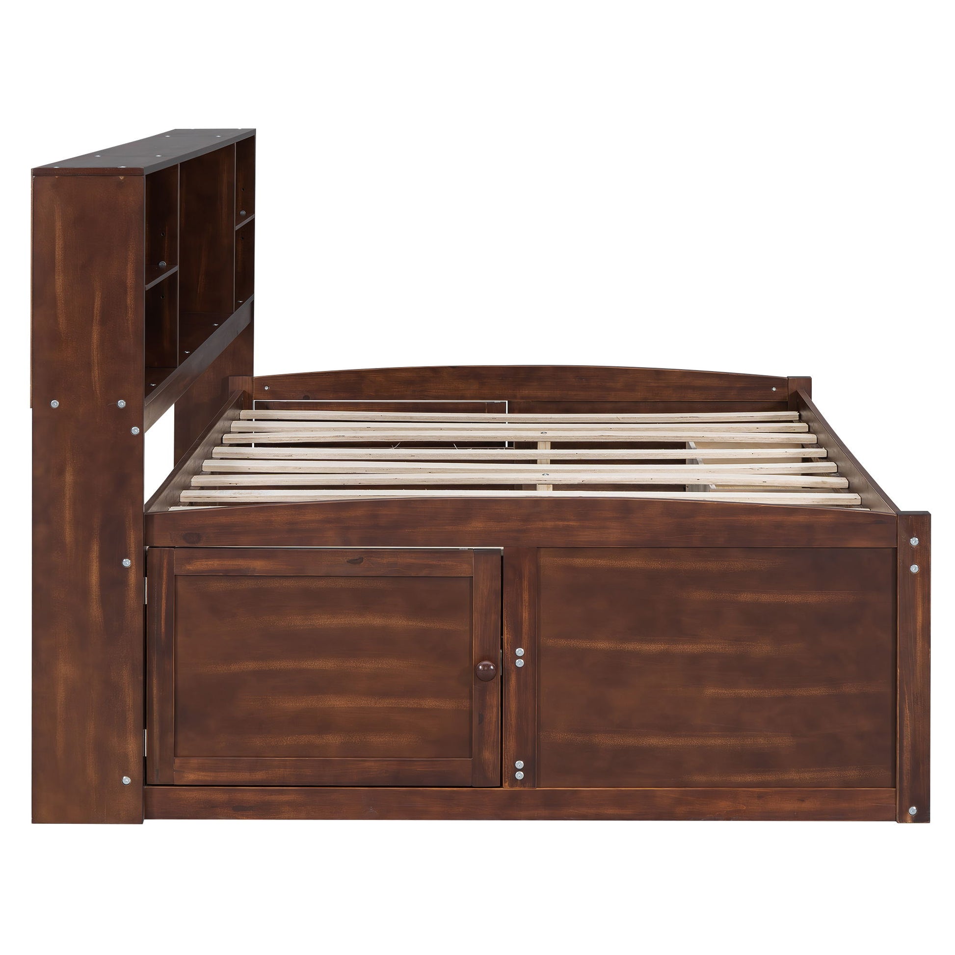 Full Size Captain Bed With Built In Storage Shelves, 4 Drawers And 2 Cabinets - Antique Brown - The Sleep Loft - Online Mattress Showroom NYC