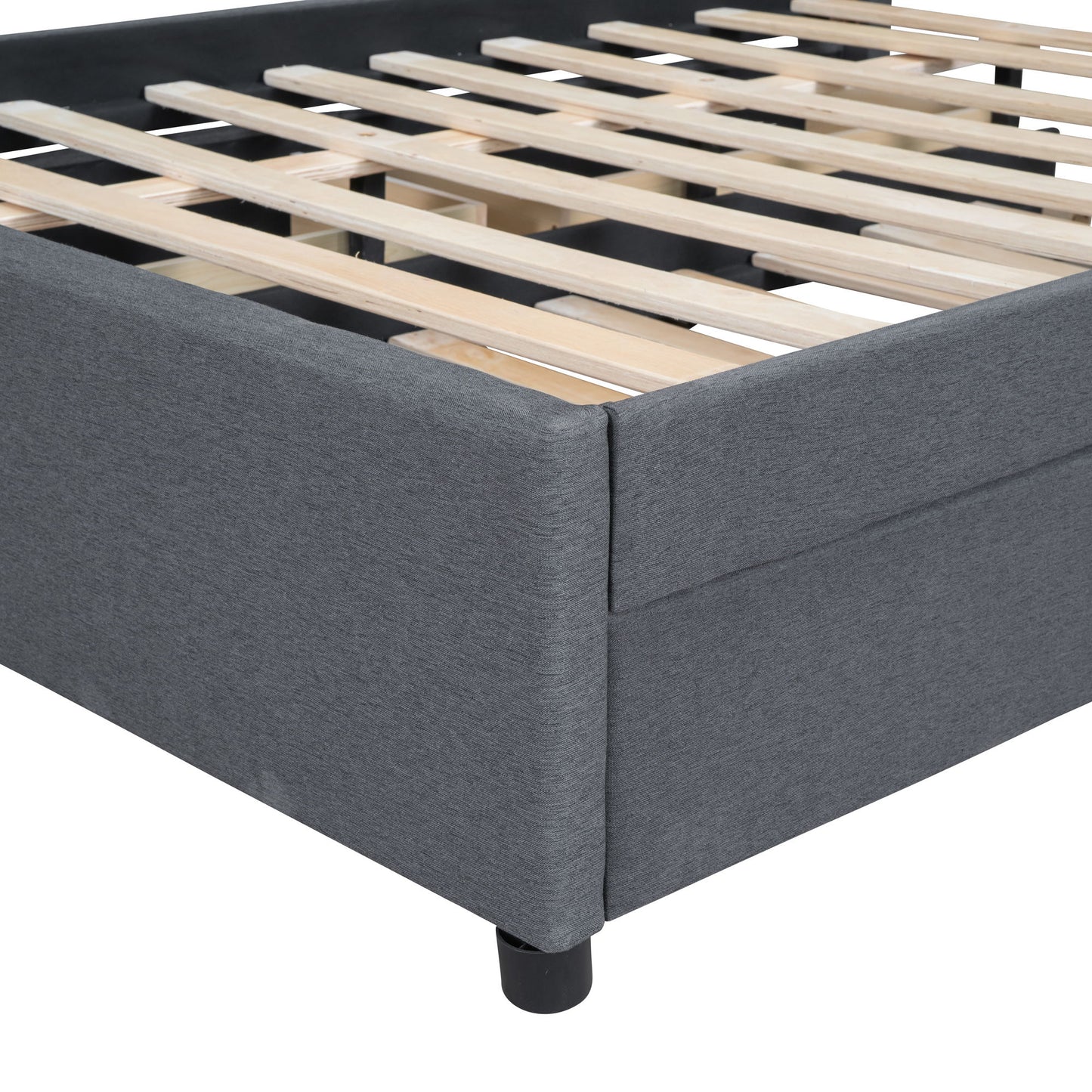 Upholstered Platform Bed With Brick Pattern Headboard And Twin Long Size Trundle - The Sleep Loft - Online Mattress Showroom NYC