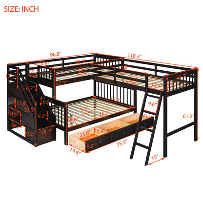 Solid L Shaped Bunk Bed With 3 Drawers, Ladder And Staircase - The Sleep Loft - Online Mattress Showroom NYC
