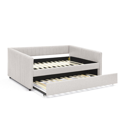 Upholstered Daybed With Trundle With Vertical Stripes - The Sleep Loft - Online Mattress Showroom NYC