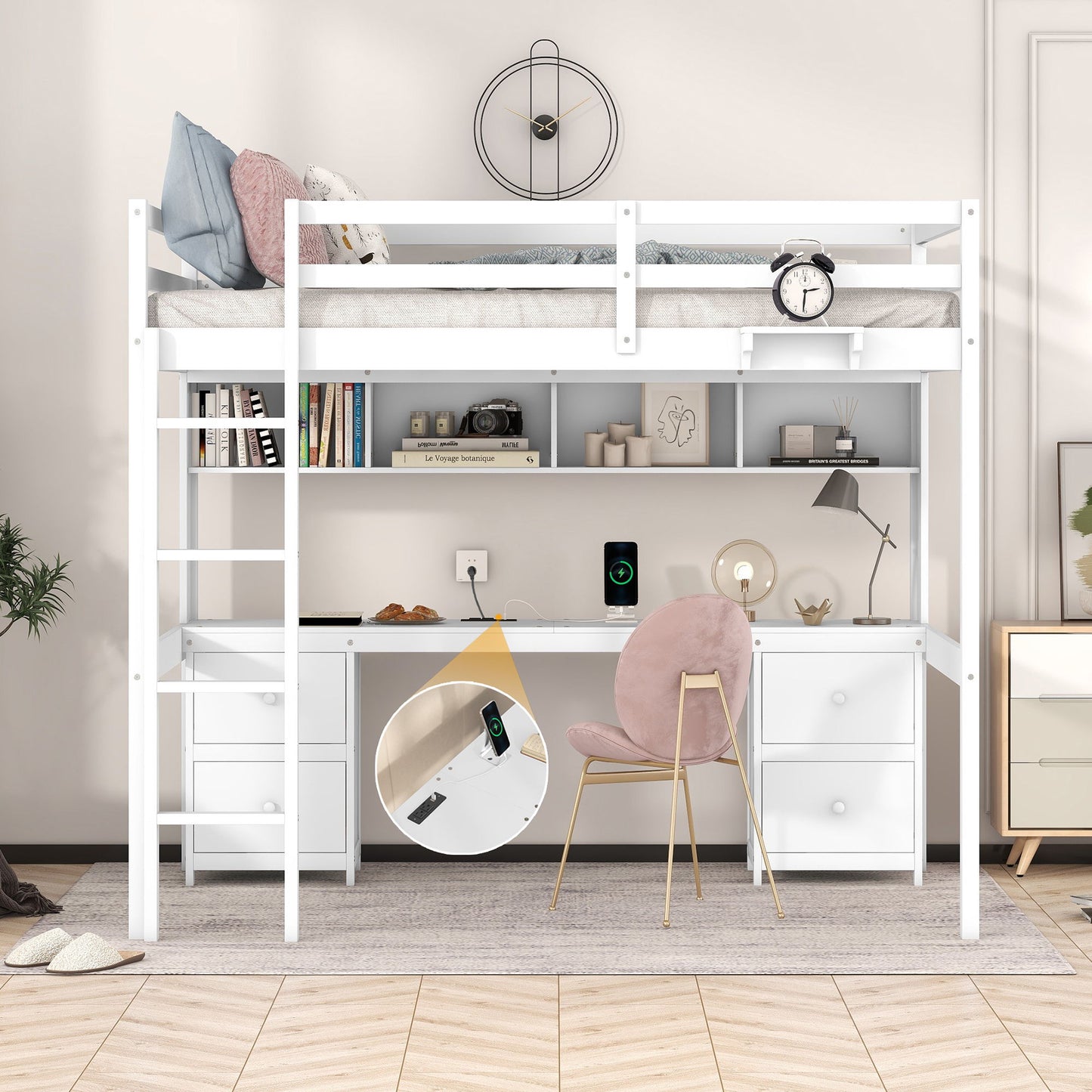 Loft Bed With Desk, Cabinets, Drawers, Charging Station And Bedside Tray - The Sleep Loft - Online Mattress Showroom NYC