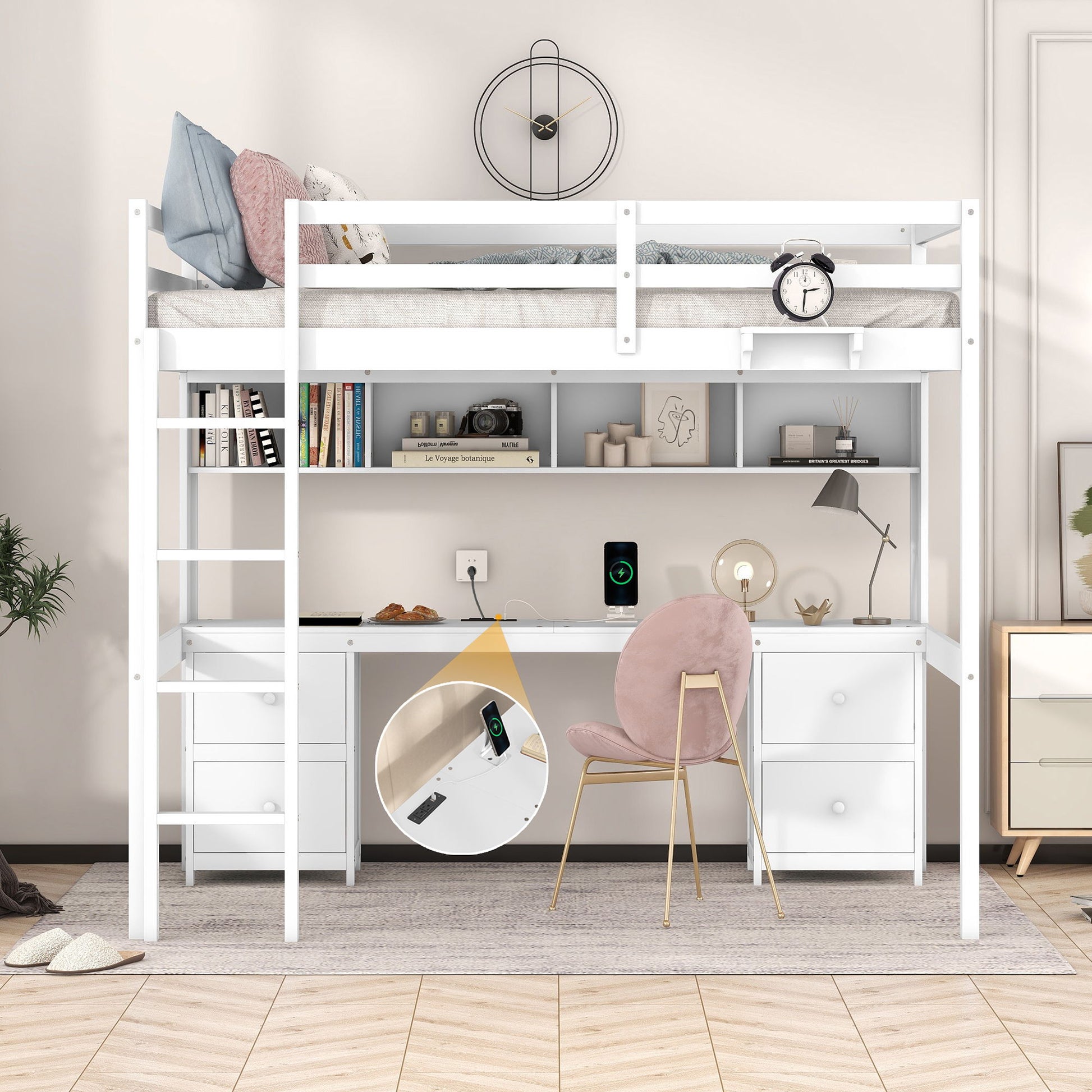 Loft Bed With Desk, Cabinets, Drawers, Charging Station And Bedside Tray - The Sleep Loft - Online Mattress Showroom NYC
