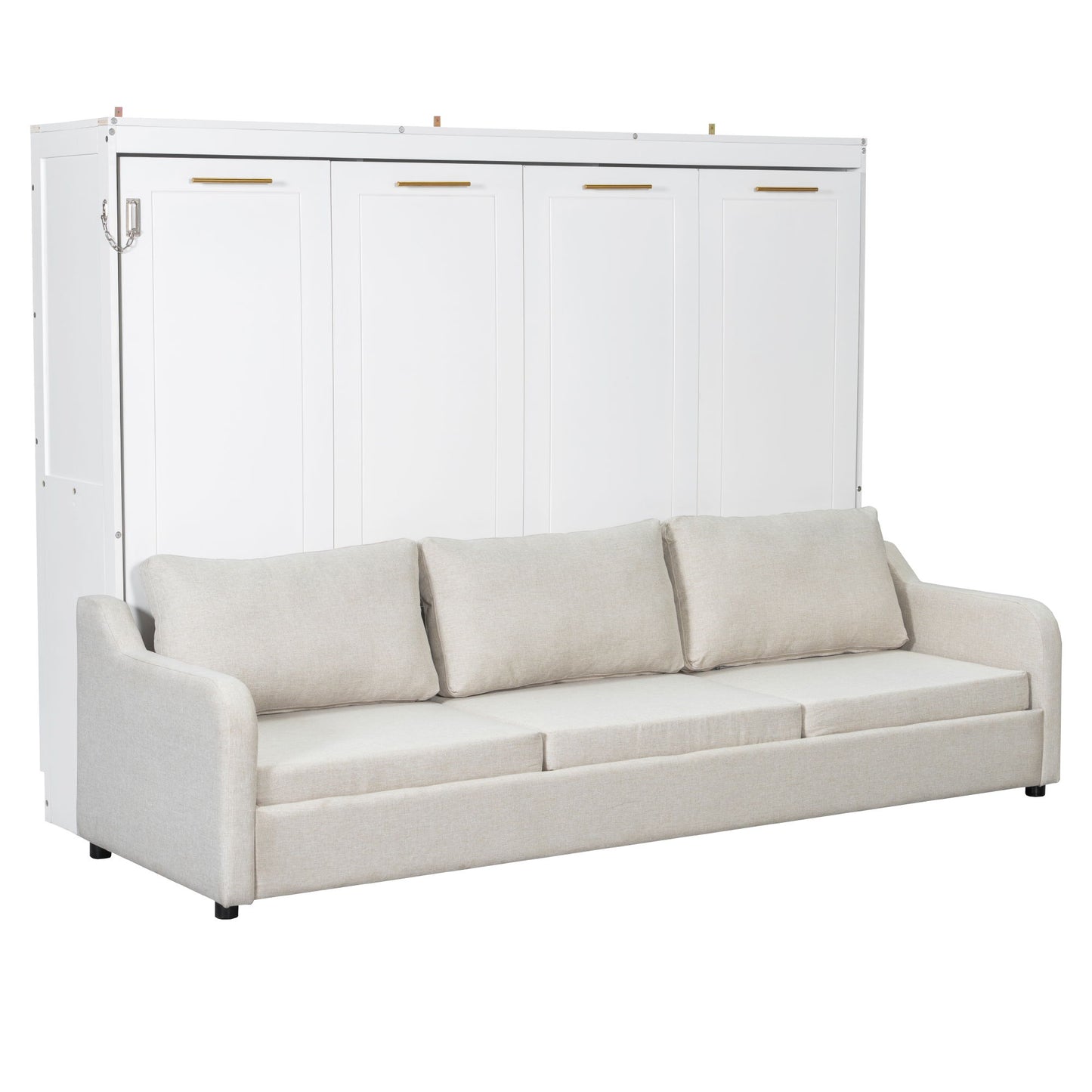 Murphy Cabinet Bed With Folding Sofa, Built In Storage Shelves And LED Light