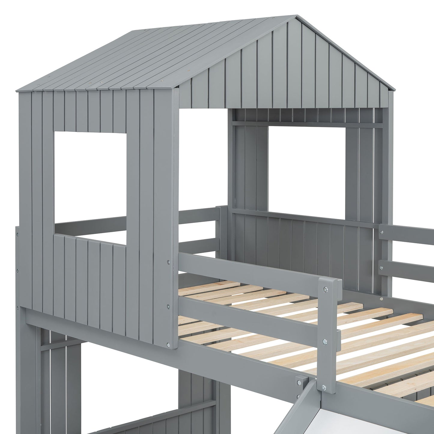 Loft Bunk Bed With Playhouse, Farmhouse, Ladder, Slide And Guardrails - The Sleep Loft - Online Mattress Showroom NYC