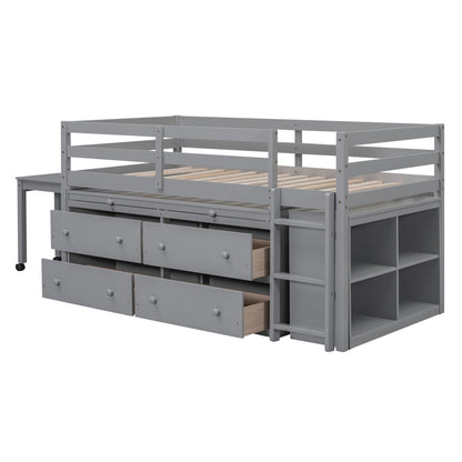 Loft Bed With Retractable Writing Desk And 4 Drawers, With Lateral Portable Desk And Shelves - The Sleep Loft - Online Mattress Showroom NYC