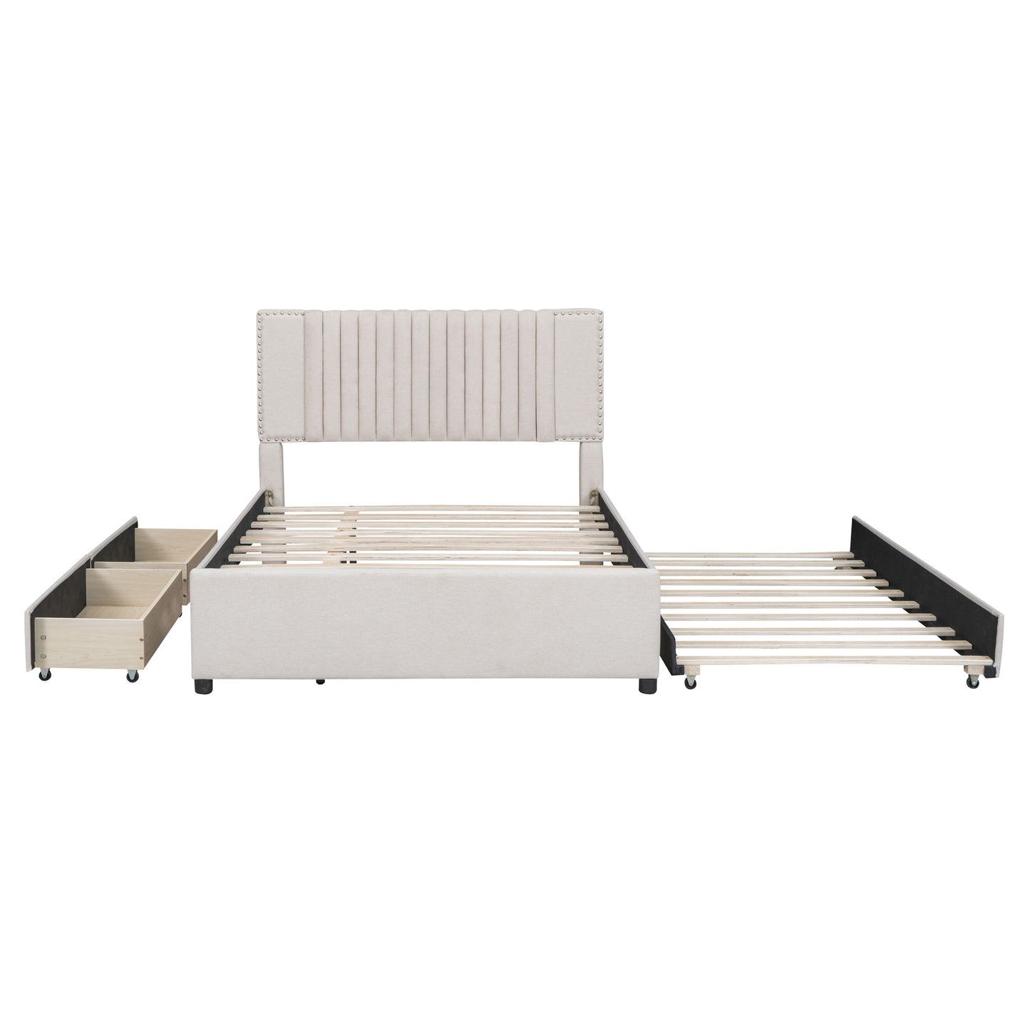 Upholstered Platform Bed With Drawers, Classic Headboard Design - The Sleep Loft - Online Mattress Showroom NYC