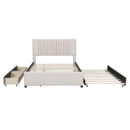 Upholstered Platform Bed With Drawers, Classic Headboard Design - The Sleep Loft - Online Mattress Showroom NYC