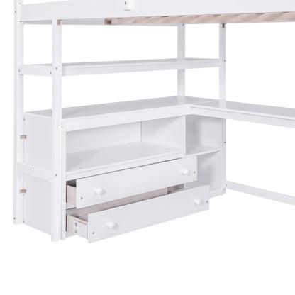 Loft Bed With Desk, Shelves, 2 Drawers, Storage Staircase - The Sleep Loft - Online Mattress Showroom NYC