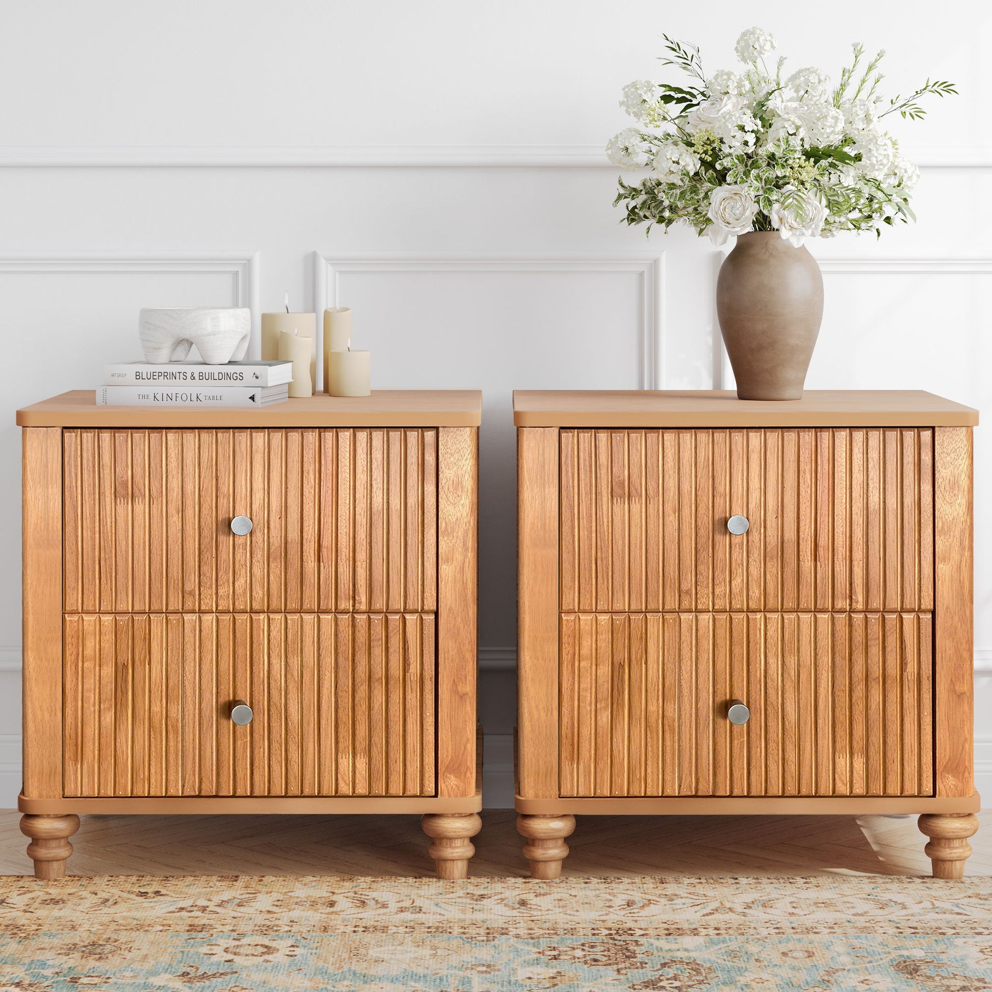 Modern Fluted Nightstand With 3 Drawers - The Sleep Loft - Online Mattress Showroom NYC