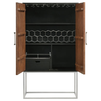 Borman 2-door Home Bar Cabinet Wine Storage Walnut and Black