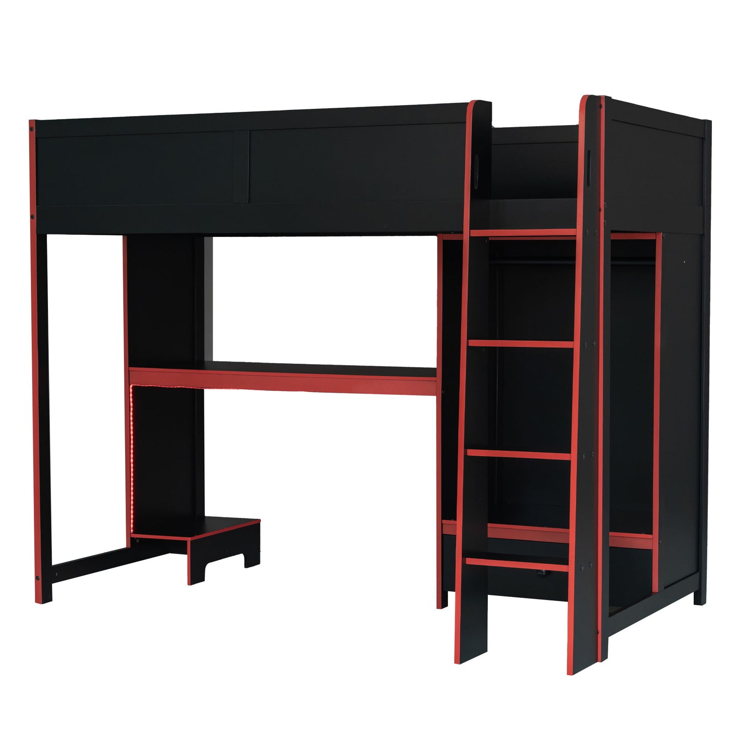 Gaming Loft Bed With Built In Desk, Wardrobe, LED Lighting And Drawer - The Sleep Loft - Online Mattress Showroom NYC