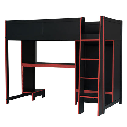 Gaming Loft Bed With Built In Desk, Wardrobe, LED Lighting And Drawer - The Sleep Loft - Online Mattress Showroom NYC