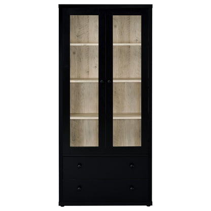 Hawthorne 4-shelf Glass Door Cabinet with Drawers Black