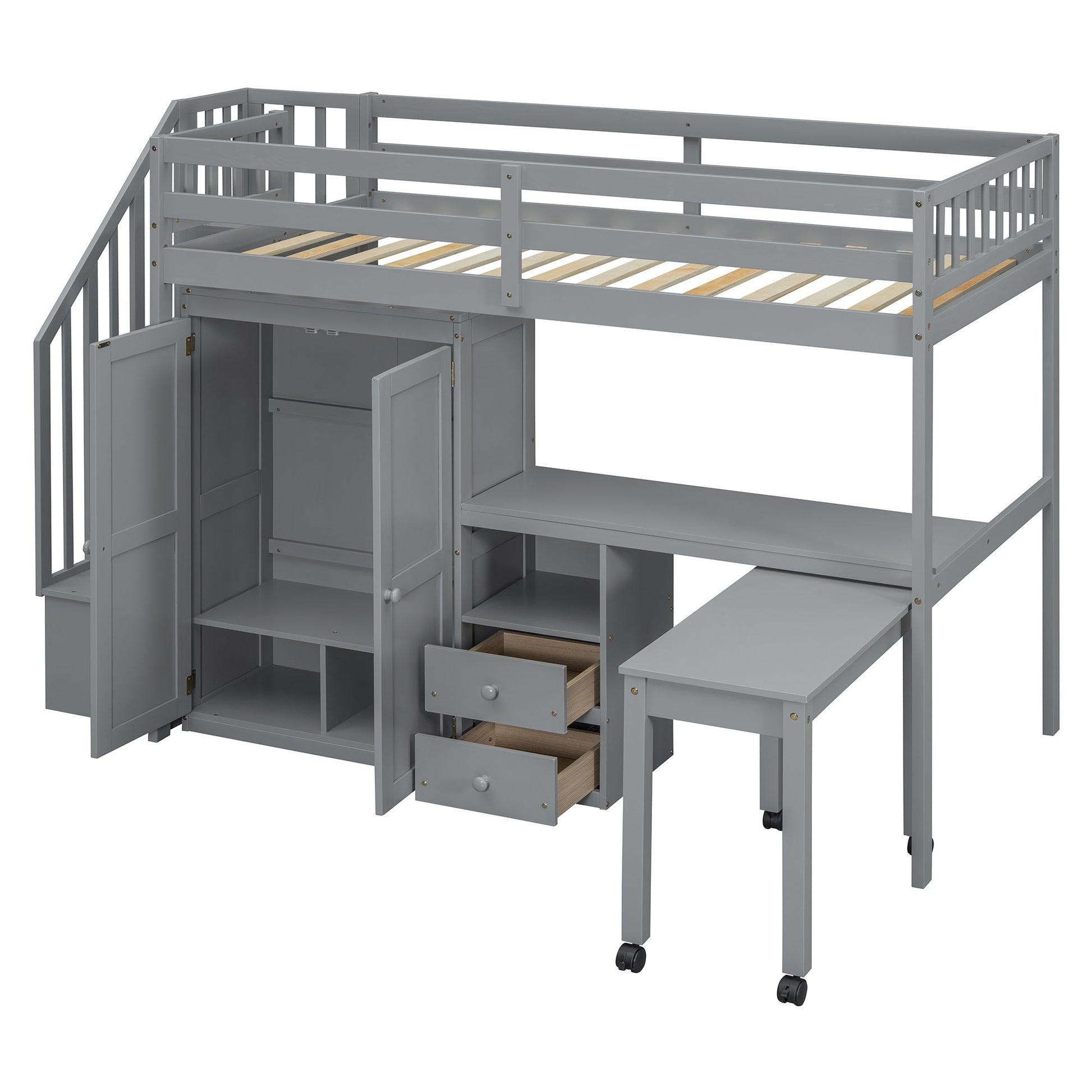 Loft Bed With Stairs, Bookshelf, Drawers, Desk & Wardrobe, Space Saving Multifunctional Furniture - The Sleep Loft - Online Mattress Showroom NYC